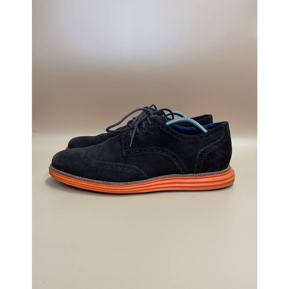 Mens Cole Haan Lunargrand Pro Wingtip Suede Shoes Size 11.5 Brown Orange